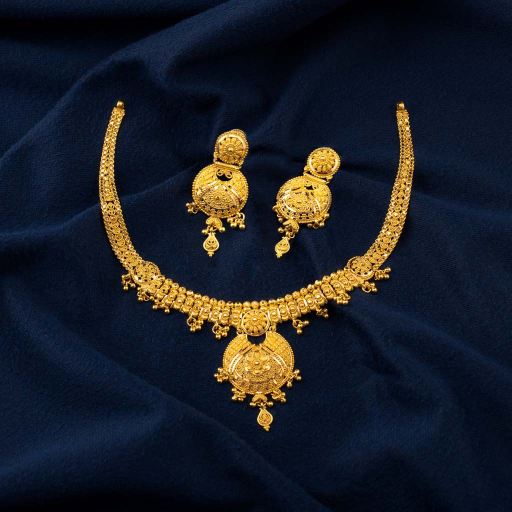 22k Plain Gold Necklace Set JGS-2203-05926 – Jewelegance