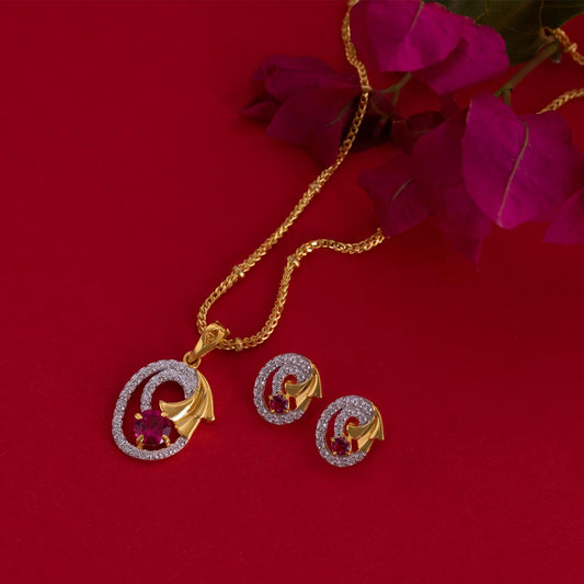 22k Gemstone Necklace Set JGS-2002-01966