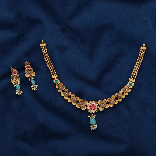 22k Antique Necklace Set JGS-2308-09142