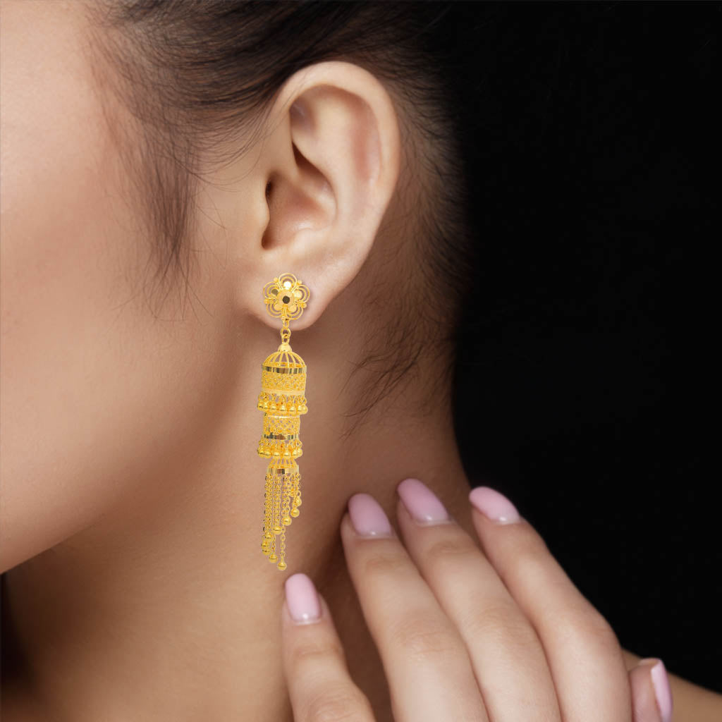 Tops HANDCRAFTED FLOWER DESIGN 22K PURE GOLD HANGING EARRINGS at Rs  65000/pair in New Delhi