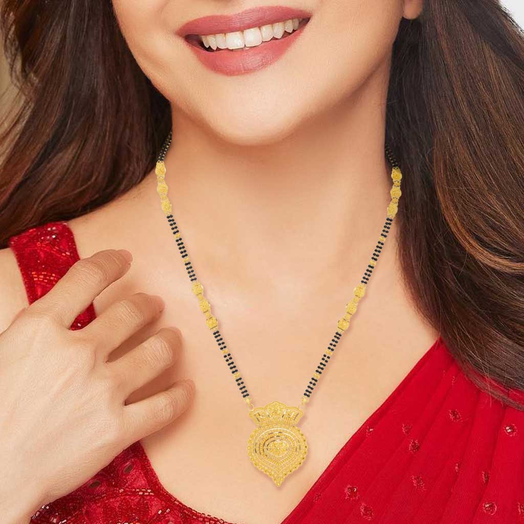 Black onyx gemstone golden Mangalsutra earrings set at ₹2950 | Azilaa