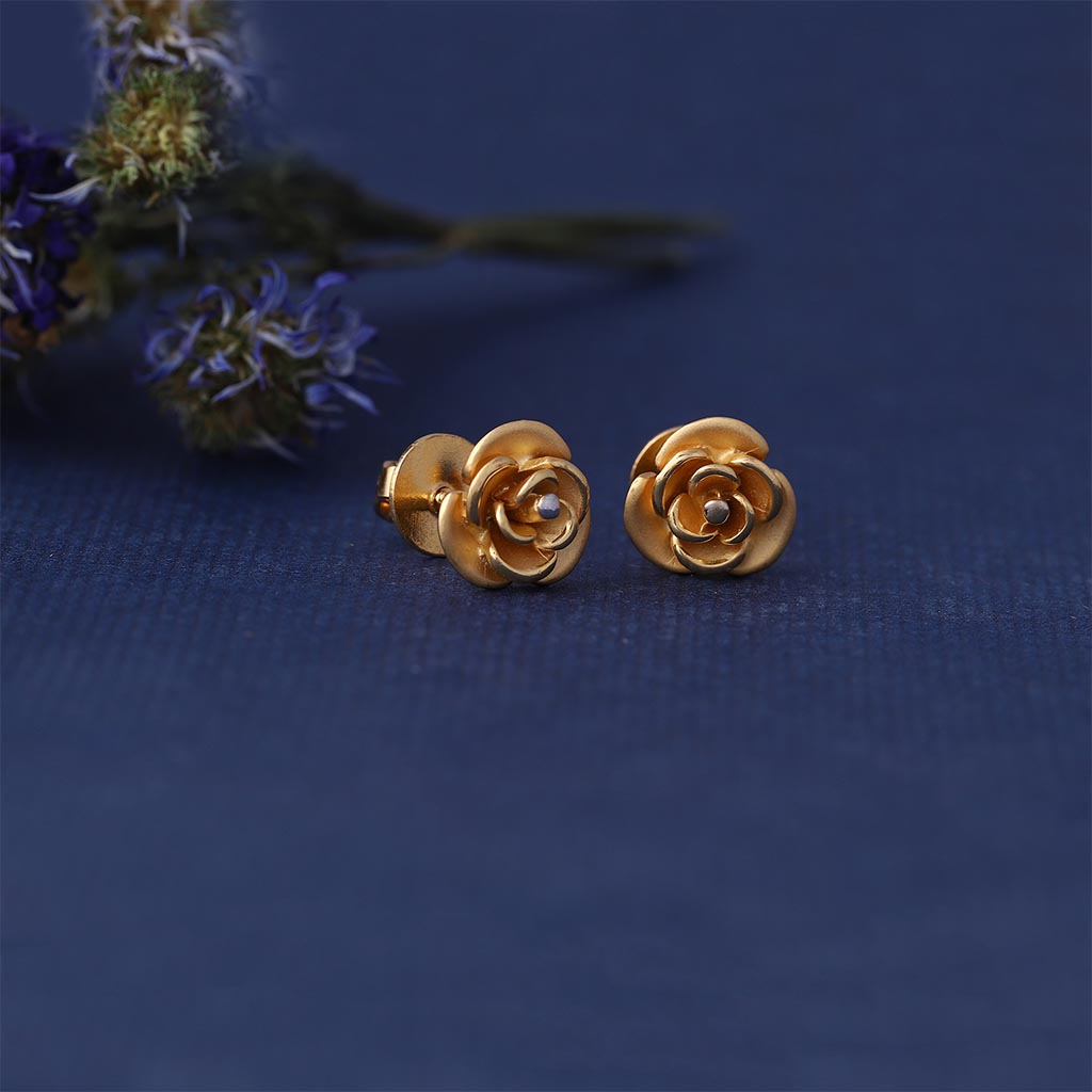Buy Yellow Gold 22K Latest Traditional Trendy Gold Jewellery Special Fancy  Casting Stone Stud Earrings For Women And Girls at Amazon.in
