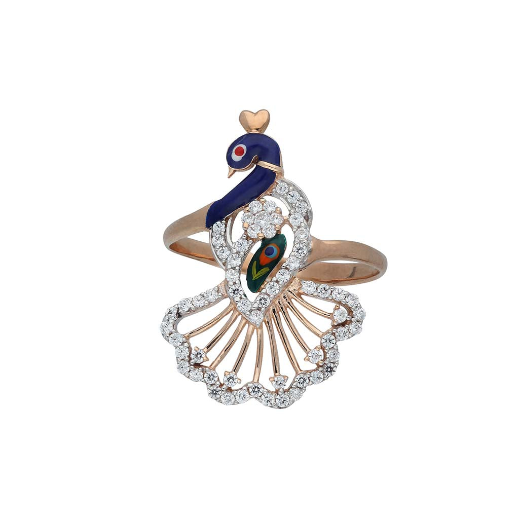 Shwet Kamal Gold Plated Peacock Enamelled Brass Adjustable Ring – VOYLLA