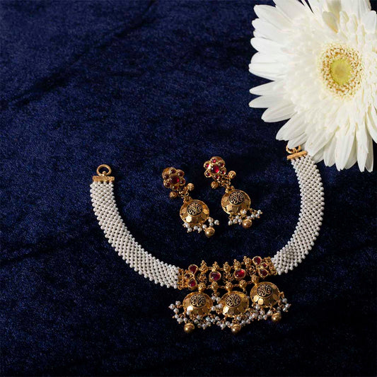 22k Pearl Necklace Set JGP-1910-00303