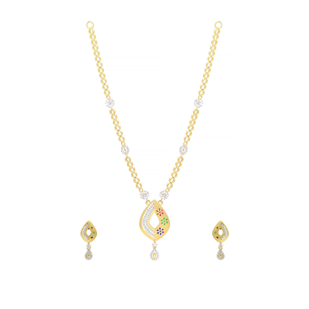 22k Gemstone Necklace Set JGS-2101-00011