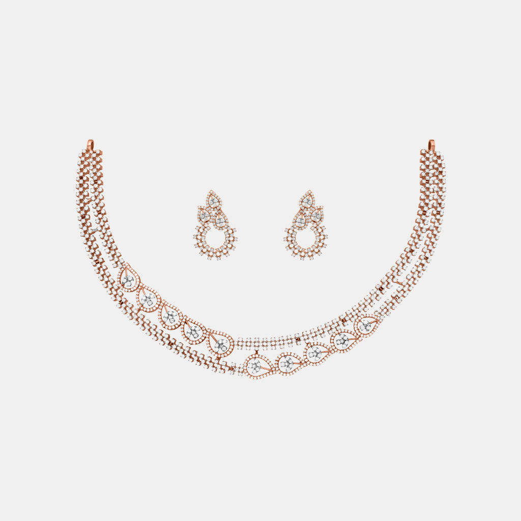 18k Real Diamond Necklace Set JGS-2106-01320